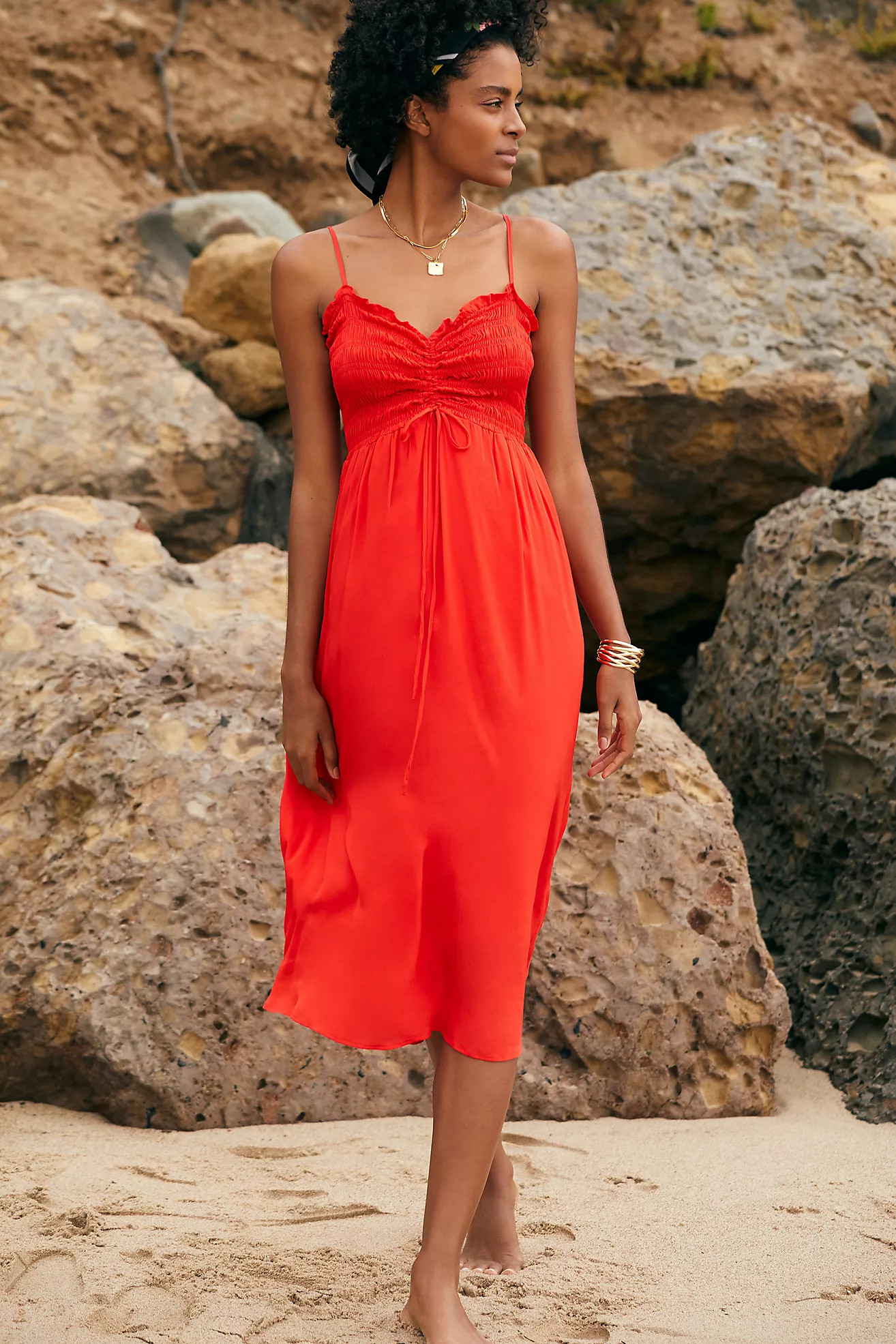 Blue Tassel Smocked Silky Dress | Anthropologie (US)