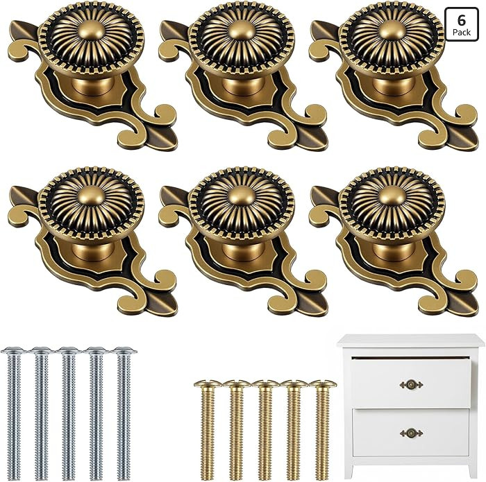 6 Pack Brass Cabinet Knobs Vintage Retro Mushroom Drawer Knobs with Backplate, Zinc Alloy Round D... | Amazon (US)