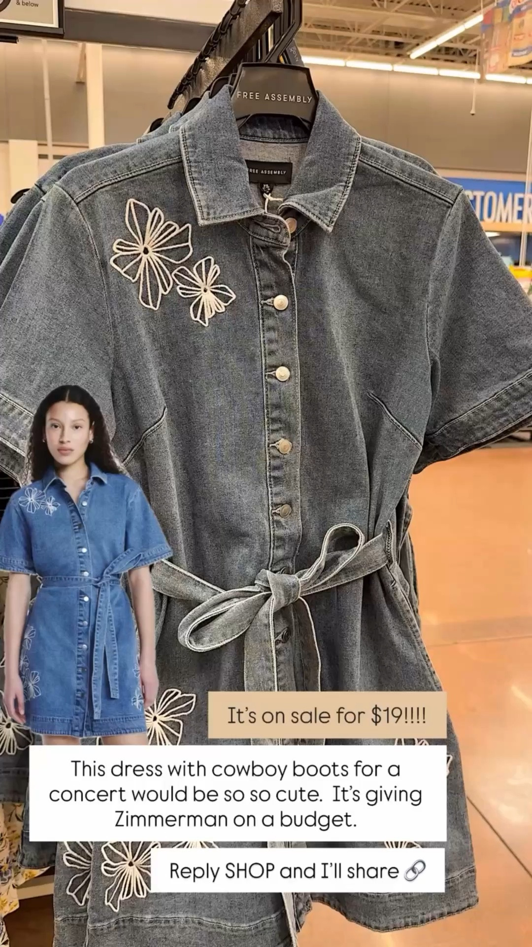 Reply SHOP and I’ll share 🔗 It’s on sale for $19!!!! This dress with cowboy boots for a concert would be so so cute.  It’s giving Zimmerman on a budget.