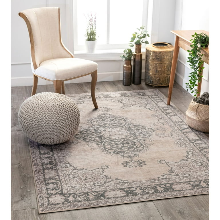 Well Woven Mareva Machine Washable Beige Vintage Oriental Medallion Area Rug | Walmart (US)