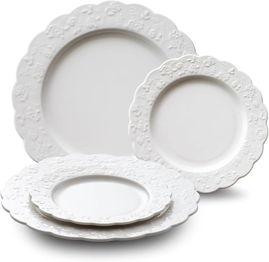 4 Piece Rose Embossed Porcelain Round Plate Set, 2x10 Inch Dinner Plates & 2x 7.3 Inch Salad Plat... | Amazon (US)