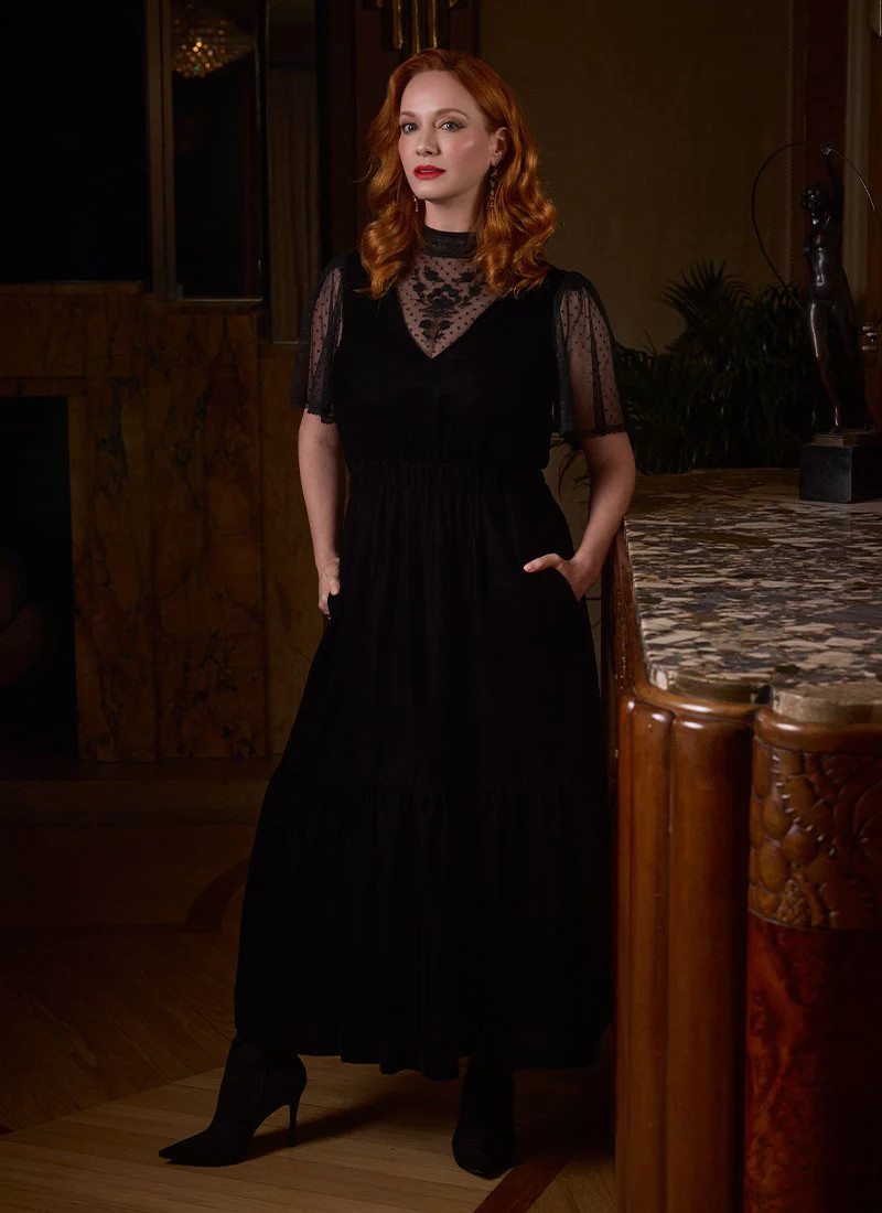 Christina Hendricks X Joanie - Immortal Flower High Neck Velvet Maxi Dress | Joanie