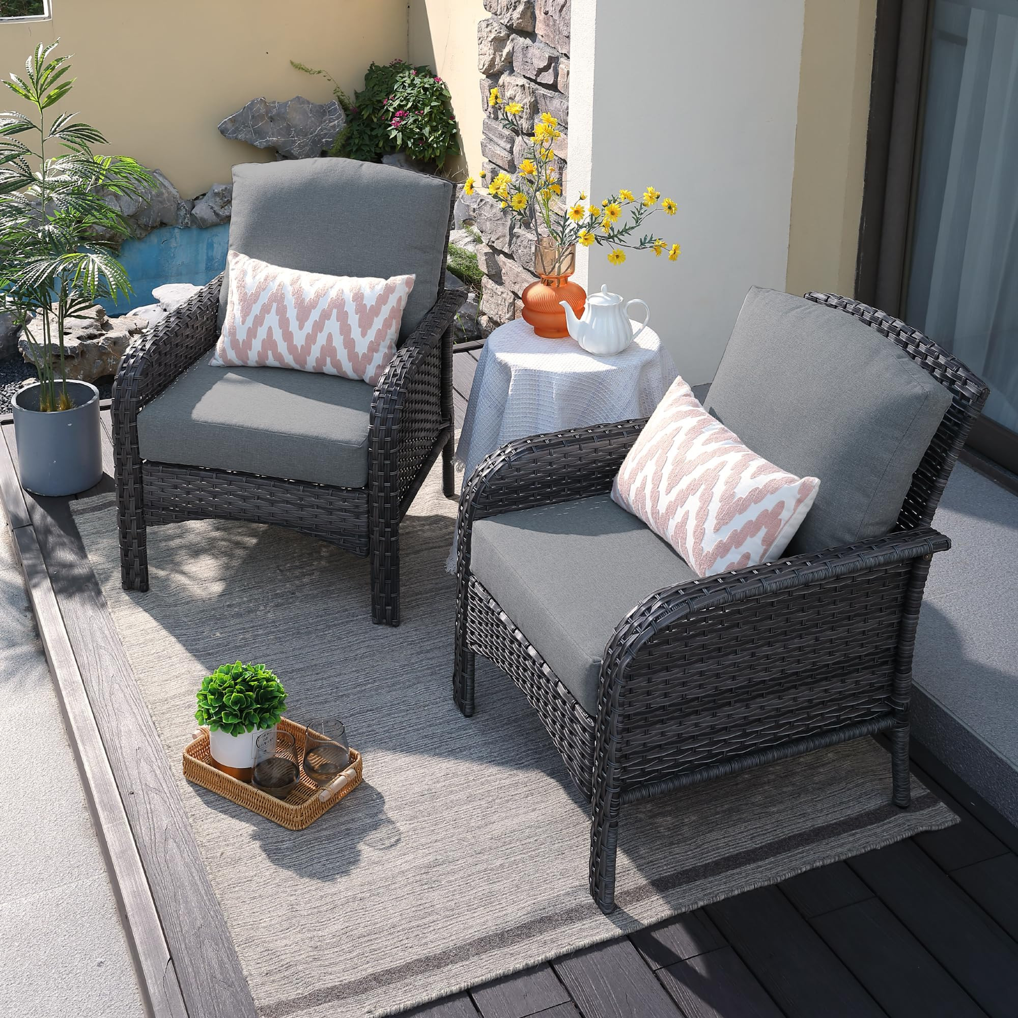 ovios 2 Pieces Patio Furniture Set, Outdoor Wicker Chairs of 2, All Weather High Back Rattan Chai... | Amazon (US)