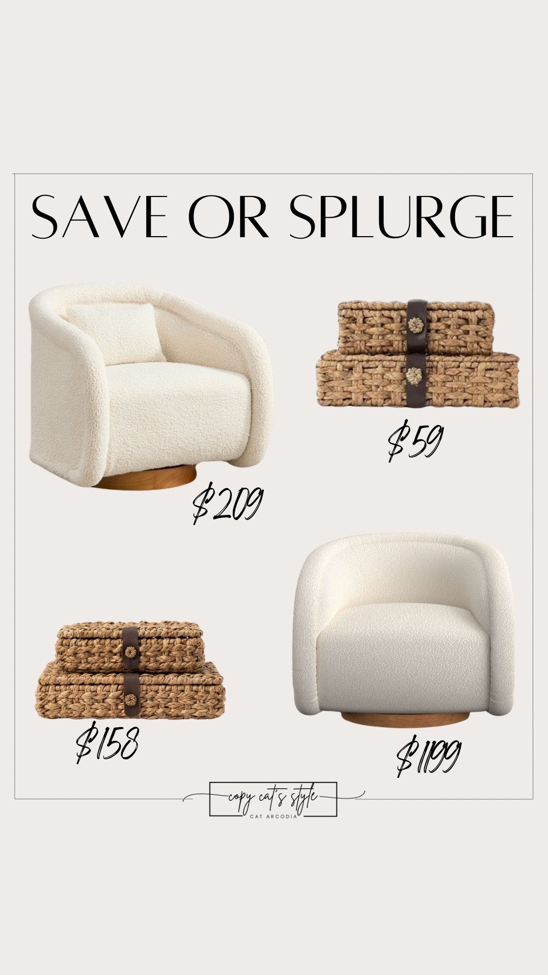 Save or splurge on home decor finds. White accent swivel chairs.  Wicker storage boxes.

#LTKHome #LTKSaleAlert