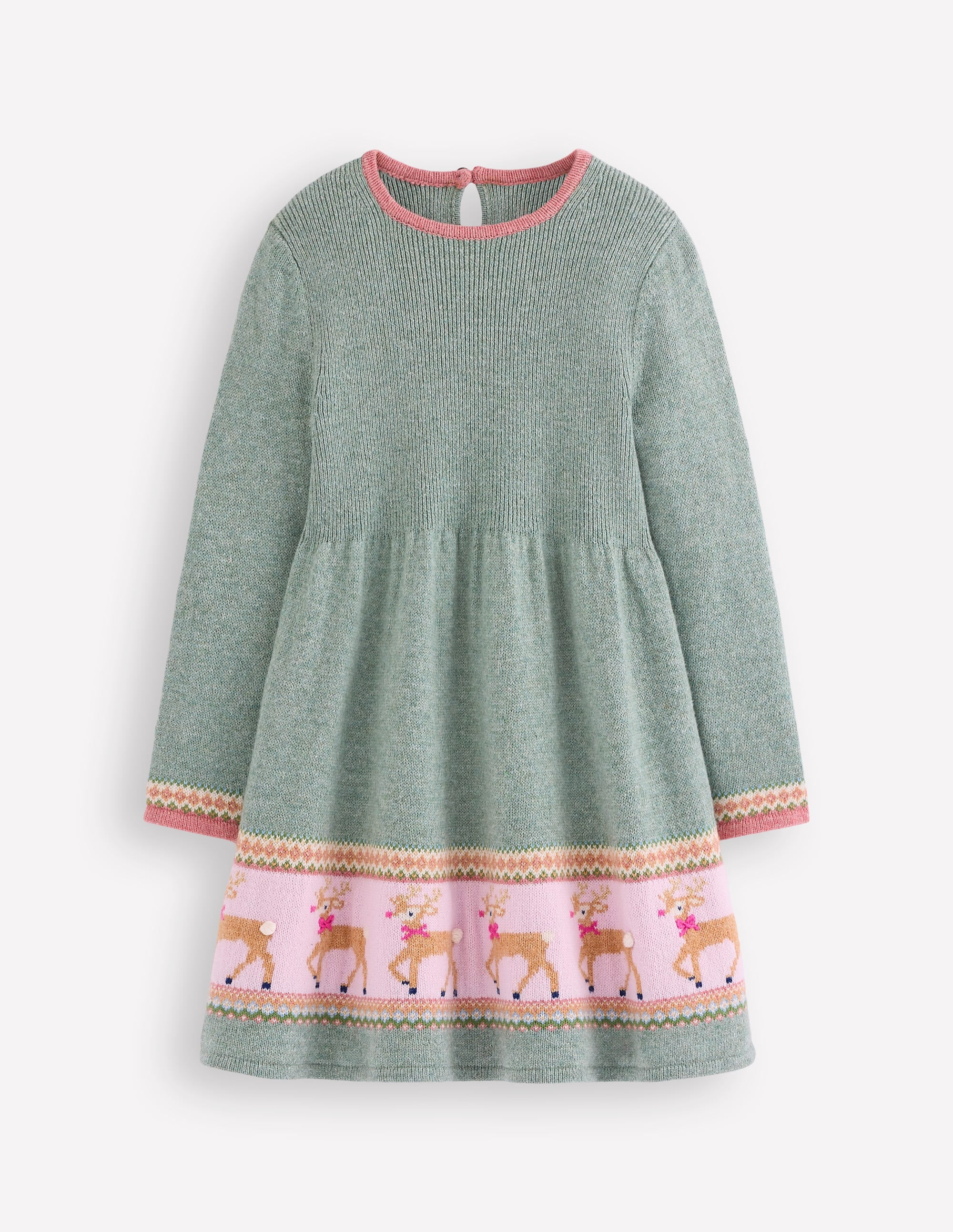 Fair Isle Knitted Dress-Eucalyptus Reindeer Fair Isle | Boden (US)