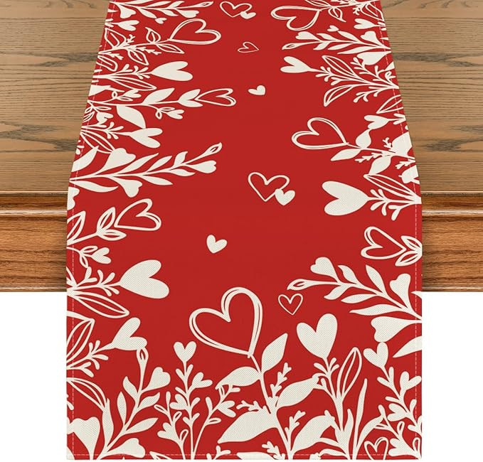 Artoid Mode Red Heart Love Plant Valentine's Day Table Runner, Seasonal Holiday Kitchen Dining Ta... | Amazon (US)