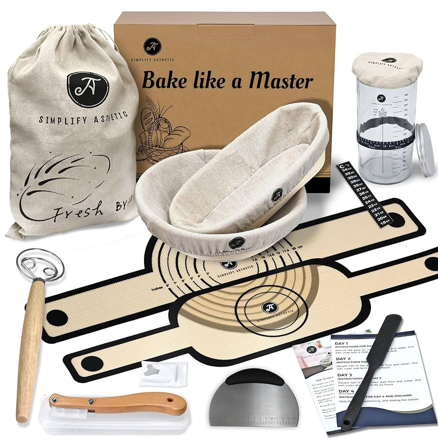 Premium Banneton Bread Proofing Baskets - A Complete Sourdogh Bread Baking Kit - Sourdough Starte... | Amazon (US)
