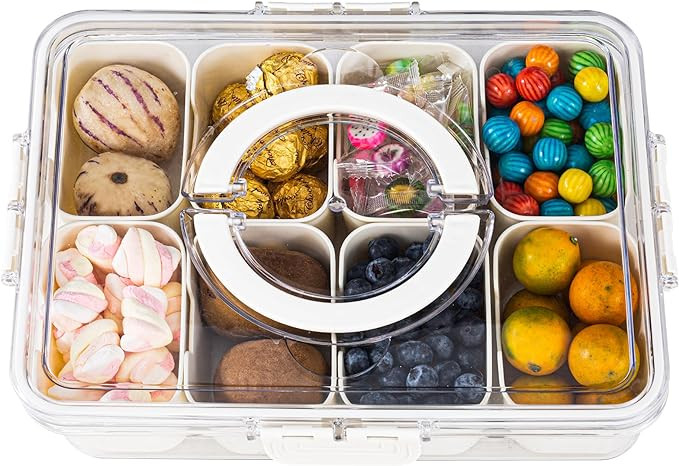 Amzcku Divided Serving Tray with Lid and Handle - Snackle Box Charcuterie Container for Portable ... | Amazon (US)