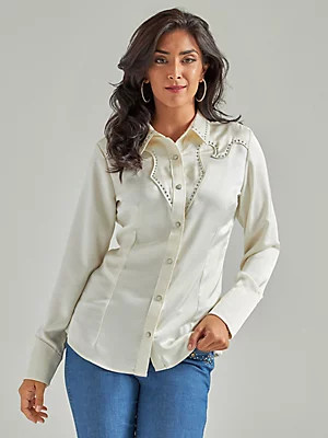 Wrangler Retro Satin Western Shirt:Antique White:L | Wrangler