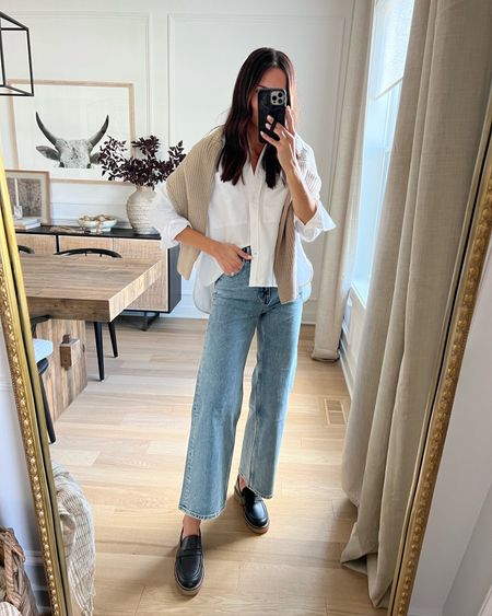Boxy Oxford shirt: true to size (S) oversized 
Jeans: true to size (26) 
Loafers: size up .5 

Everlane try on, sustainable fashion, capsule wardrobe, classic fall outfit, 

#LTKstyletip #LTKunder100 #LTKSeasonal