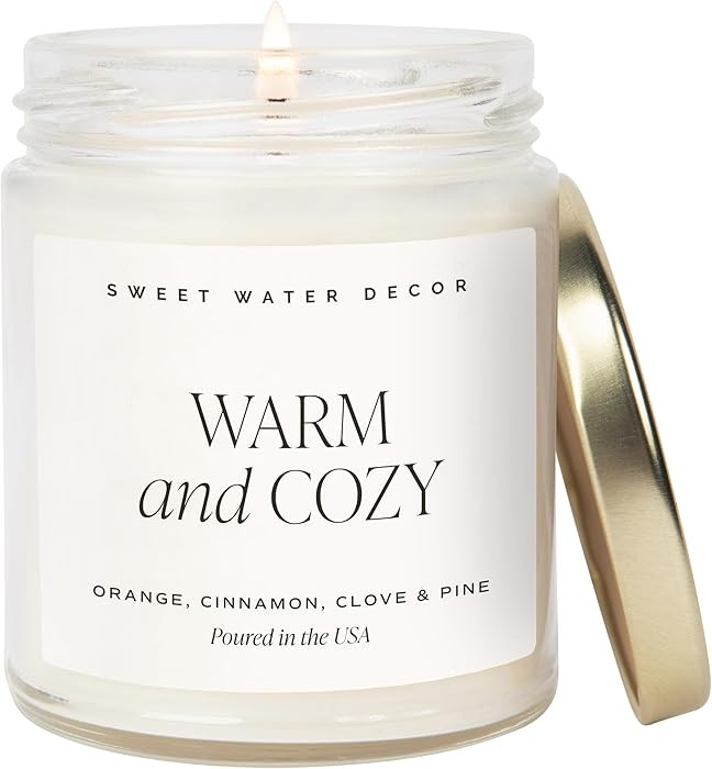 Sweet Water Decor Warm and Cozy Candle - Orange Peel, Cinnamon, Ginger and Clove Soy Winter Scent... | Amazon (US)