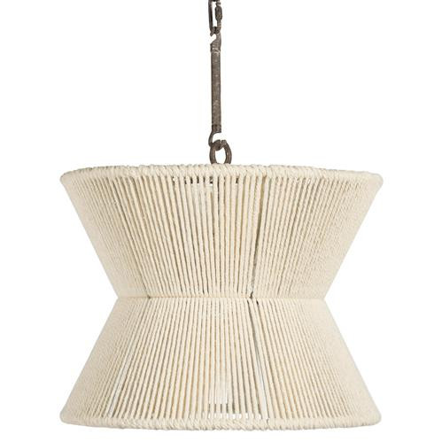 Gabby Home Gordon Coastal Beach White Woven Cotton Hourglass Pendant | Kathy Kuo Home