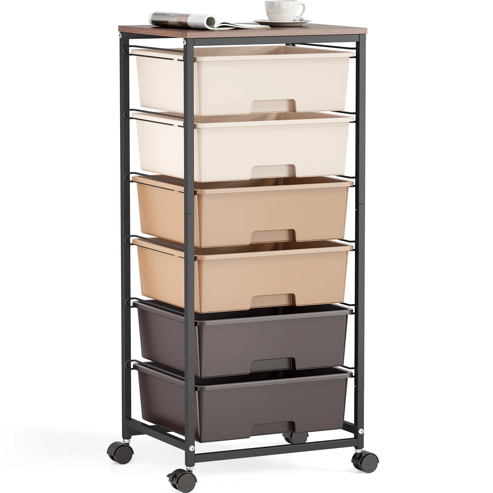 Rolling Storage Drawers with Wheels ,Utility Cart with 6 Large Drawers and Wooden Tabletop | Wayfair North America