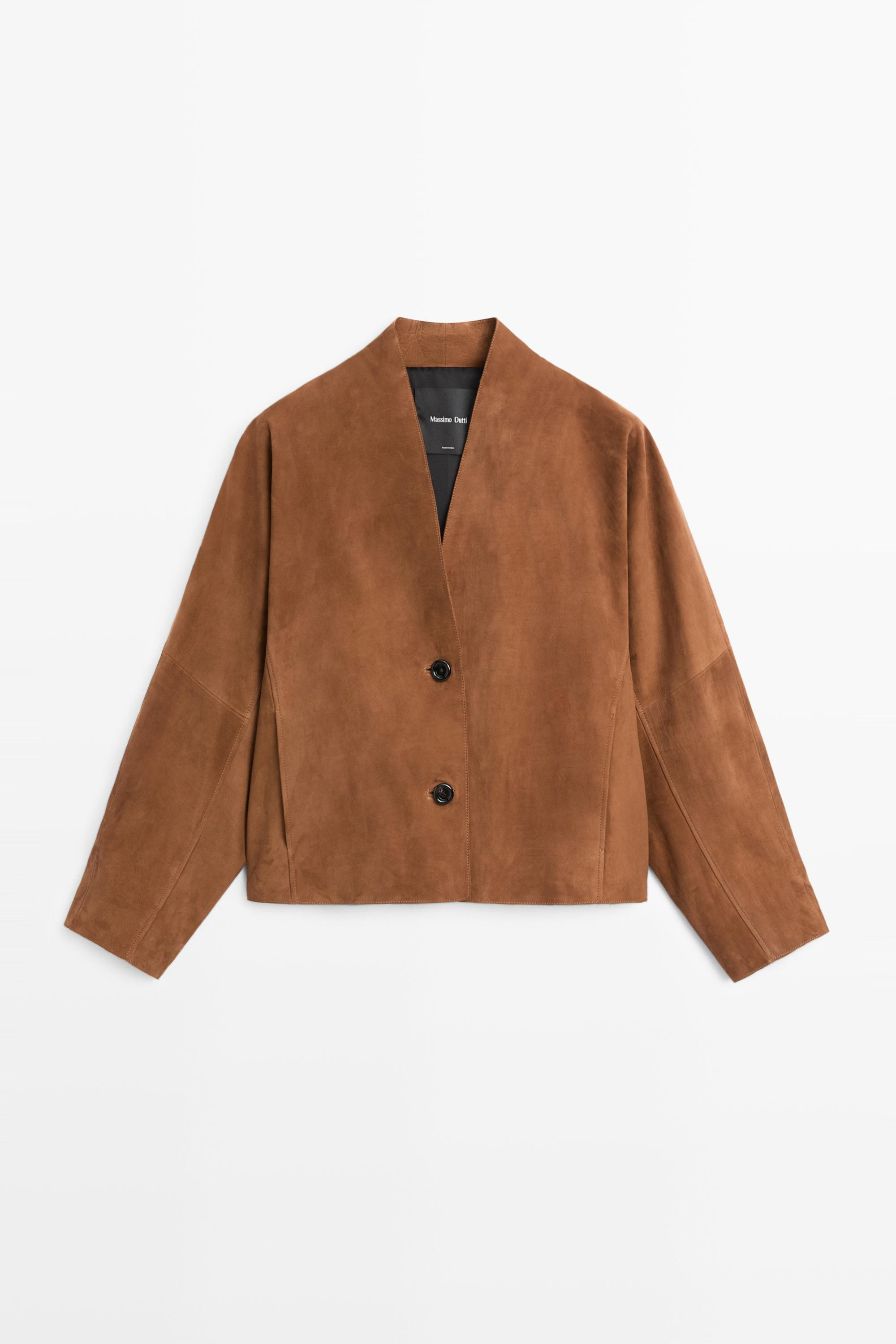 Suede V-neck balloon jacket | Massimo Dutti UK