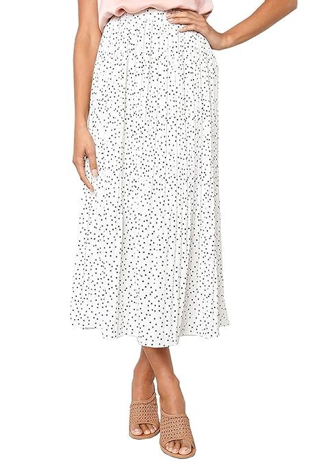 Women's Polka Dot Midi Pleated Length Skirts with Pockets Elastic Waist | Amazon (US)