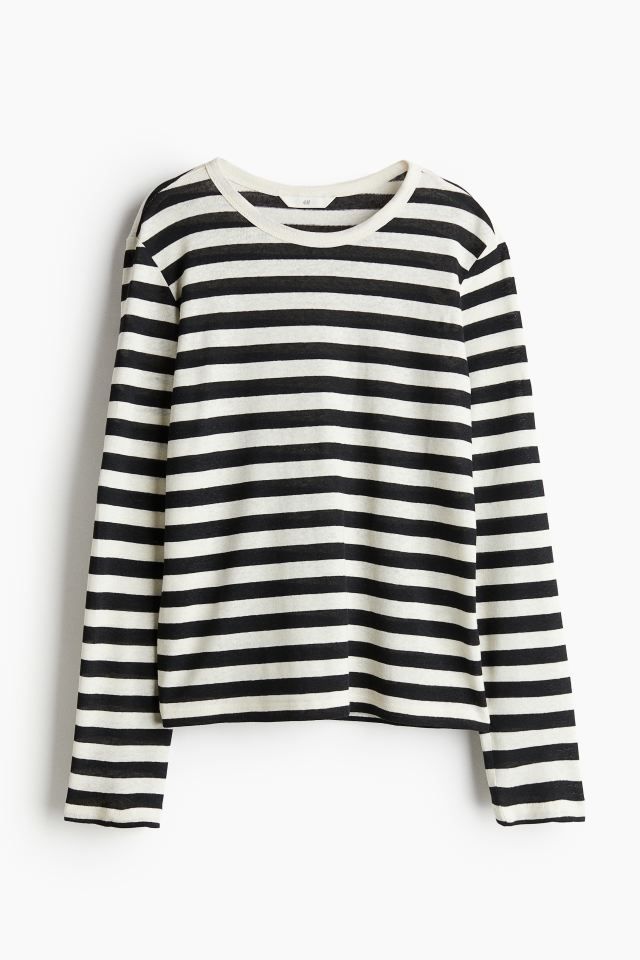 Long-sleeved top - Cream/Black striped - Ladies | H&M GB | H&M (UK, MY, IN, SG, PH, TW, HK)