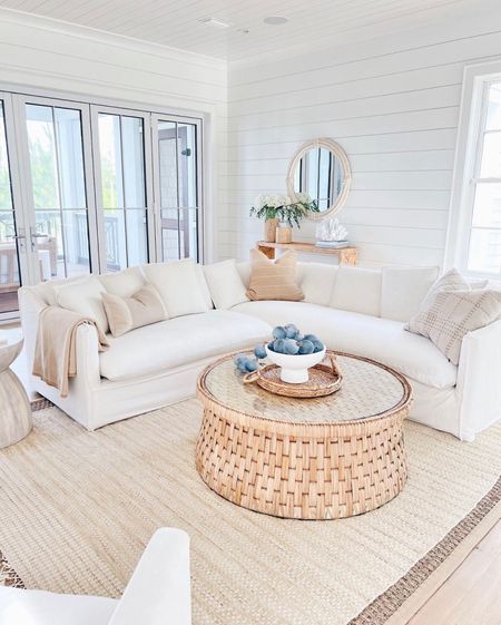 This beautiful coffee table is on sale! The sofa cleans well (it's a performance fabric). Going over all the things I love (and don't) about this sectional - marissa has the same model.

More details in this blog post - https:// www.pinterestingplans.com/ maiden-home-sectional-sofa-review/

Coastal living room, coastal home decor, home furnishings, neutral living room

#LTKsalealert #LTKstyletip #LTKhome