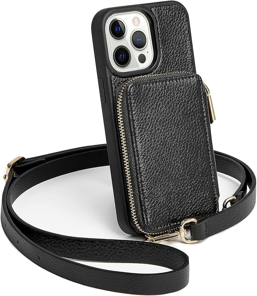 ZVE iPhone 12 Pro/iPhone 12 Zipper Wallet Case for Women, Crossbody Phone Case with RFID Blocking... | Amazon (US)