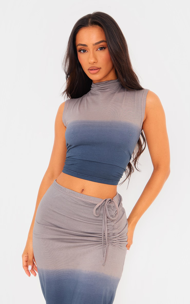 Petite Grey Ombre Sleeveless Crop Top | PrettyLittleThing UK