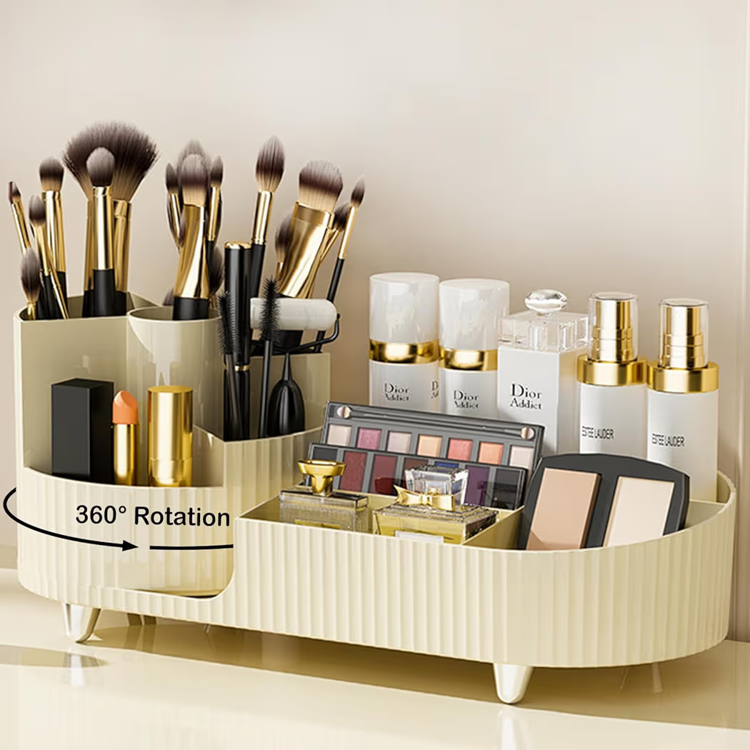 360° Rotating Vanity Makeup Organizer with Brush Holder, Large Spinning Cosmetic Storage for Ski... | Amazon (US)