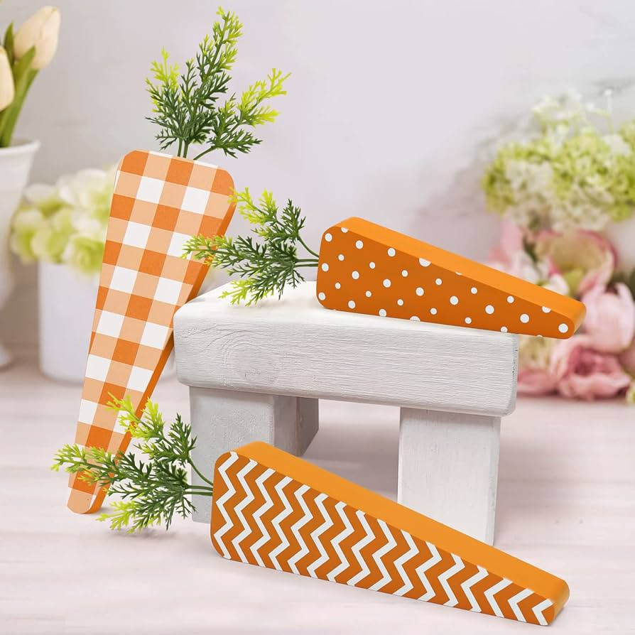Kitticcino Easter Tiered Tray Decor Wooden Carrot Blocks Self-standing Carrot Shaped Wood Ornamen... | Amazon (US)