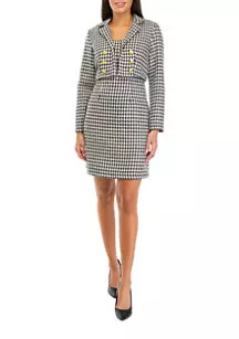 Women's Long Sleeve Houndstooth Crop Sheath Jacket Dress | Belk