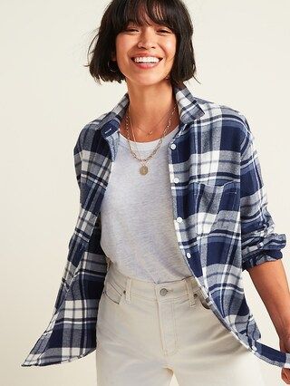 Oversized Plaid Flannel Boyfriend Shirt for Women | Old Navy (US)