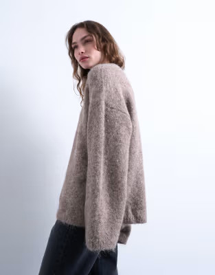 Topshop knitted boxy fluffy crew oversized jumper in coffee | ASOS | ASOS (Global)