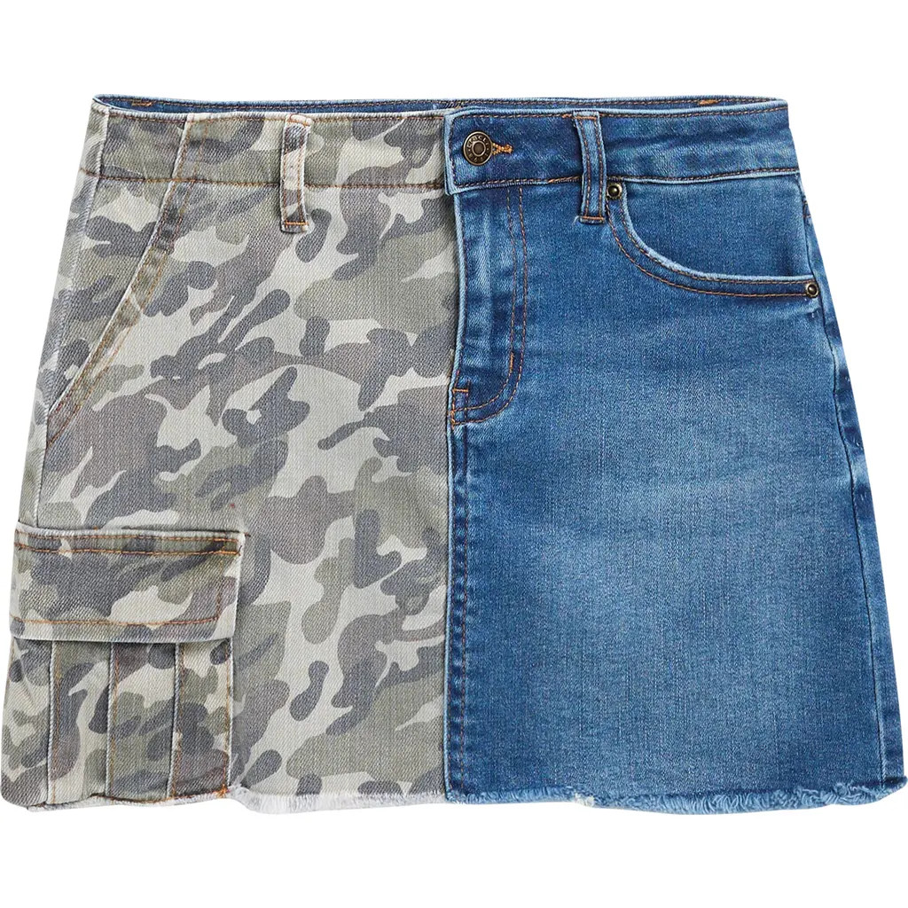 Tractr Kids' Colorblock Camo Print & Denim Skirt in Green Camo Denim at Nordstrom, Size 10 | Nordstrom