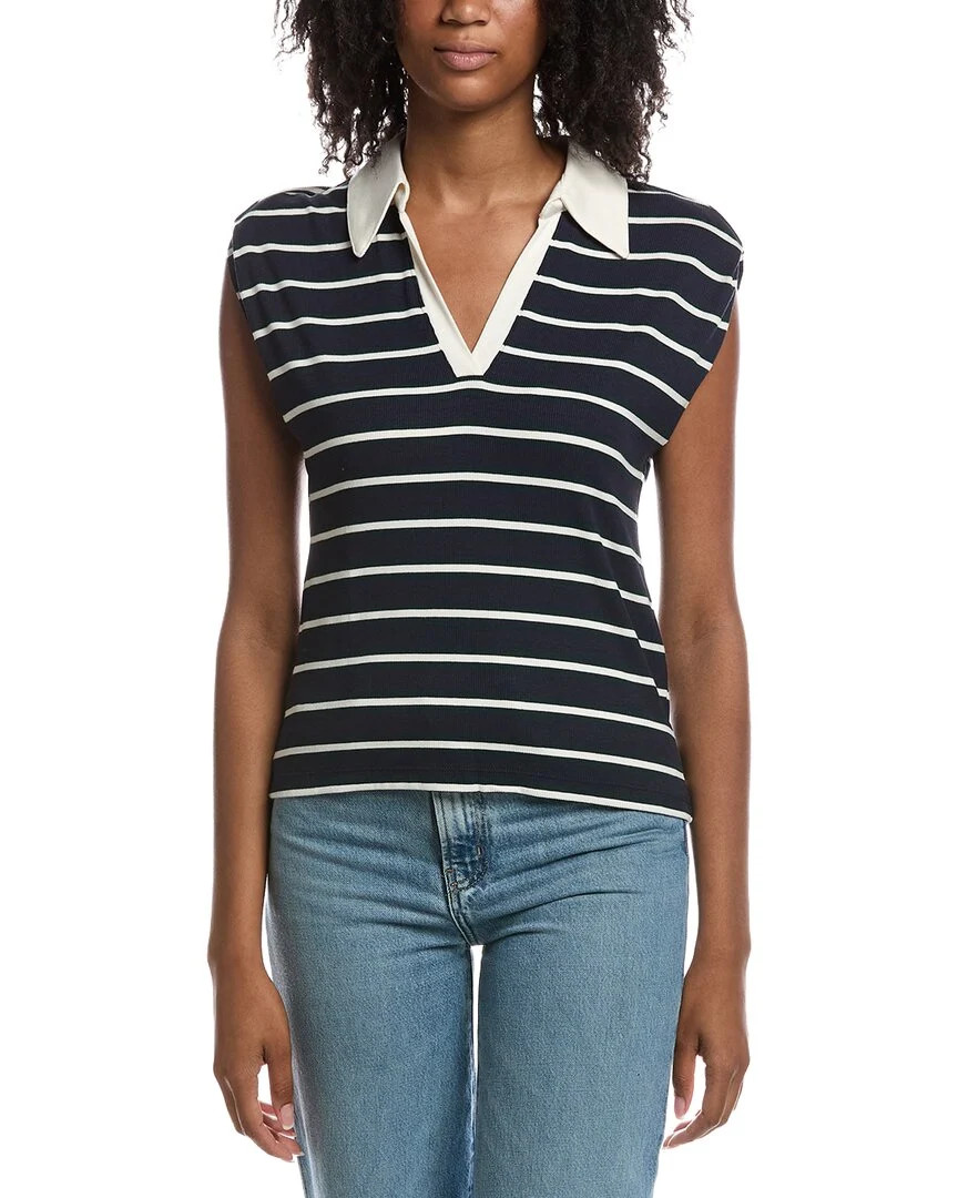 Michael Stars Ester Stripe Power Shoulder Polo Shirt | Shop Simon