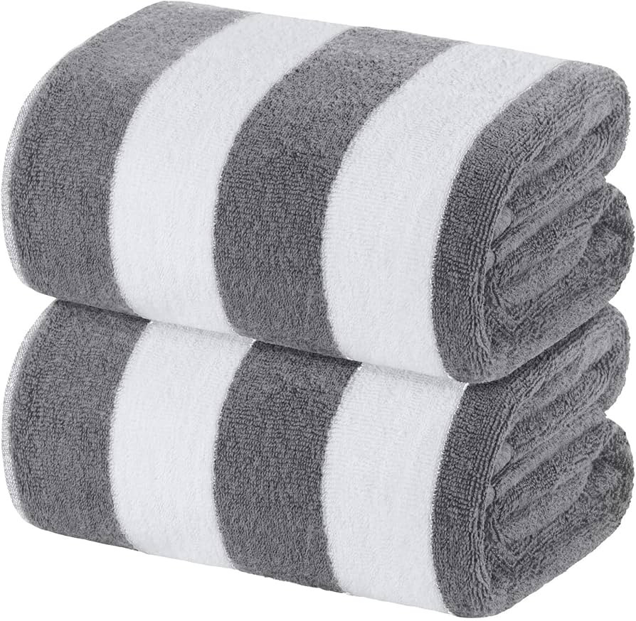 White Classic Beach Towels Oversized Cabana Stripe Cotton Bath Towel Large - Luxury Plush Thick H... | Amazon (US)