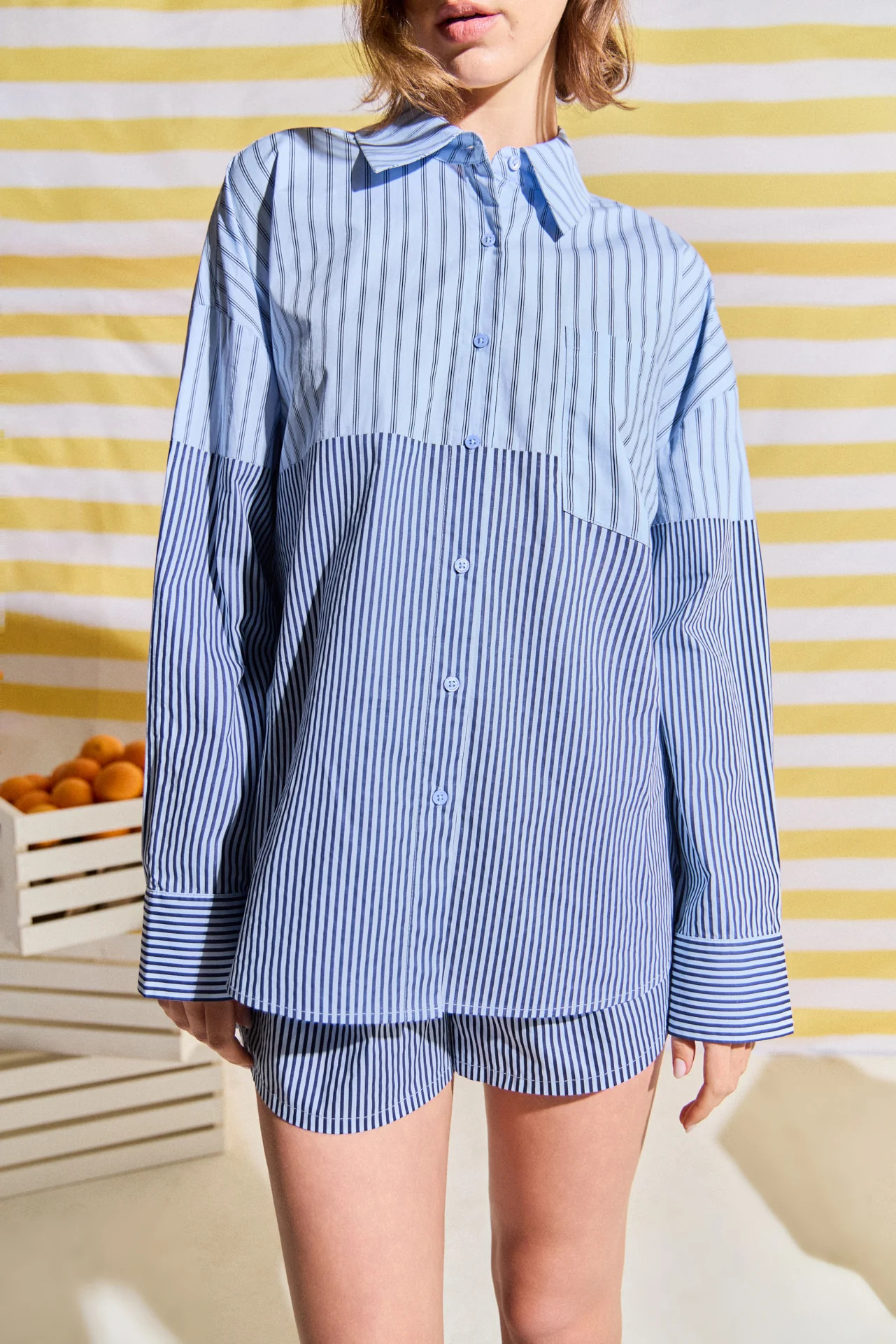 Striped Colorblock Button-Up Shirt | English Factory