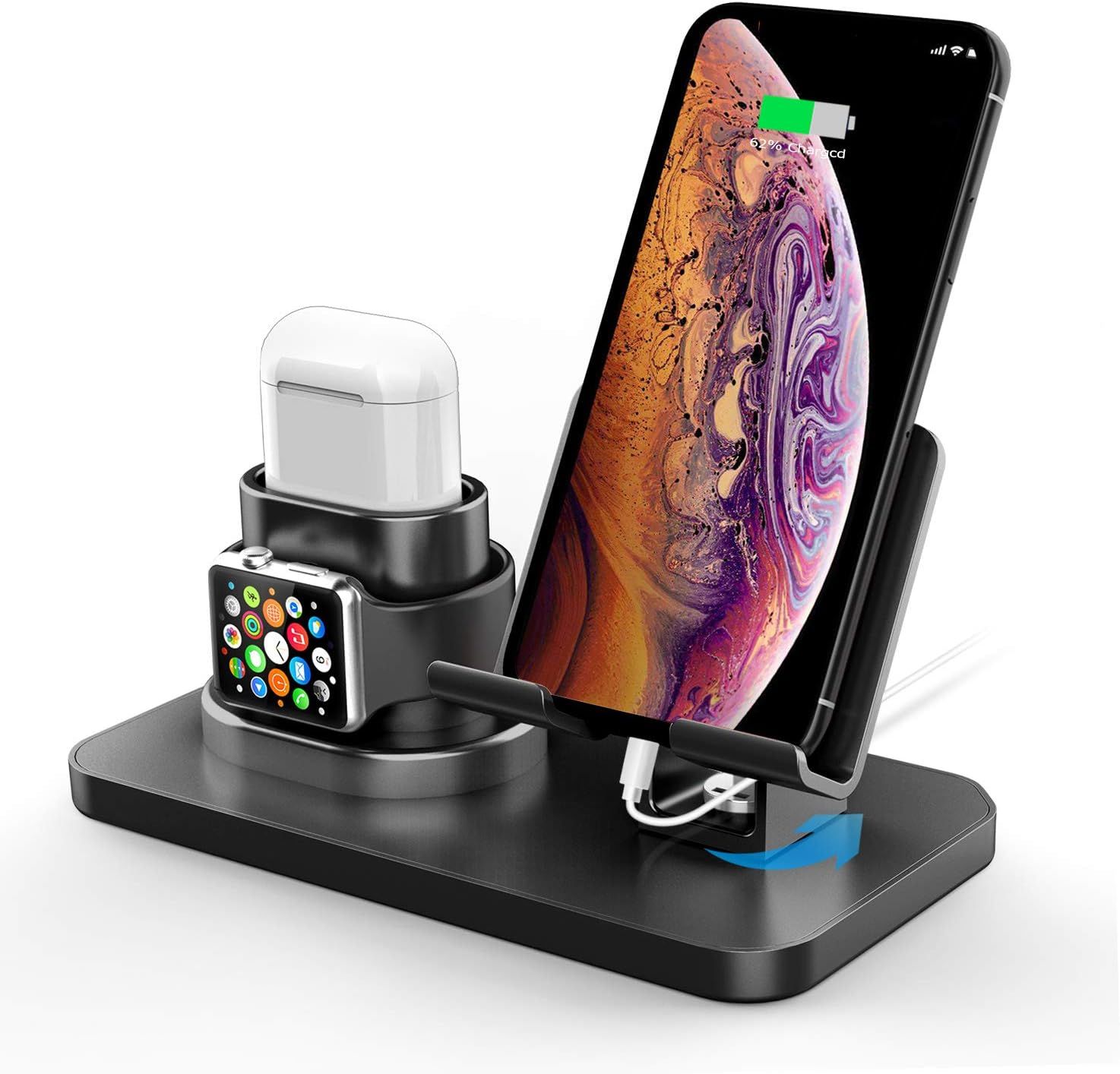 180°Rotation Phone Charger Stand Holder，3in1 Charger Dock, Charging Stand for Apple iwatch/Air... | Amazon (US)