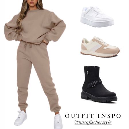 outfit inspo | sweat shirt | sweat pants | lounge set | loungewear | athleisure | casual sneakers | moto boots | outfit idea | fall outfit

#LTKsalealert #LTKfindsunder50 #LTKSeasonal