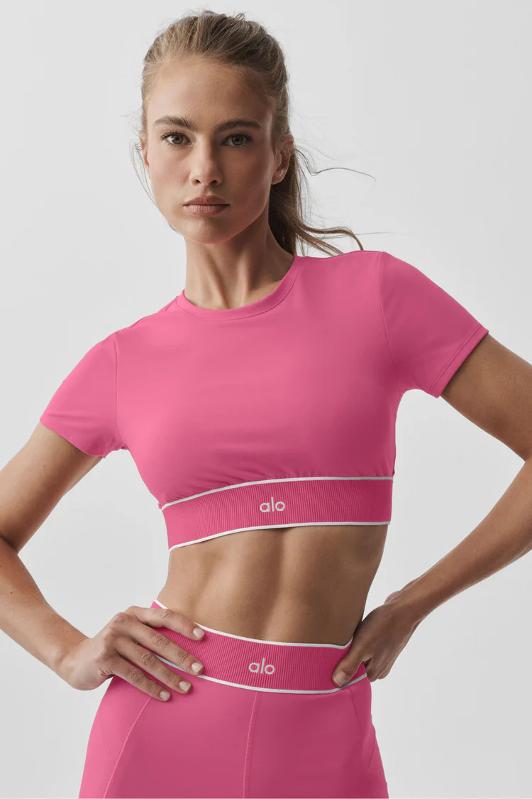 ALO Softsculpt Amp It Up Short Sleeve Bra - Paradise Pink | Alo Yoga (US)