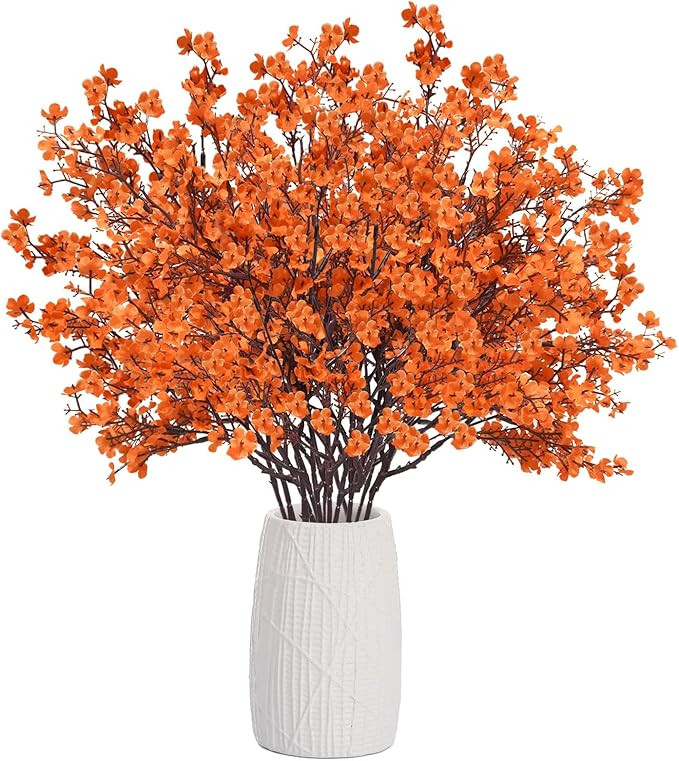 Uieke 6Pcs Artificial Fall Flowers Babys Breath Flower Bulk Fake Orange Silk Flowers Artificial G... | Amazon (US)