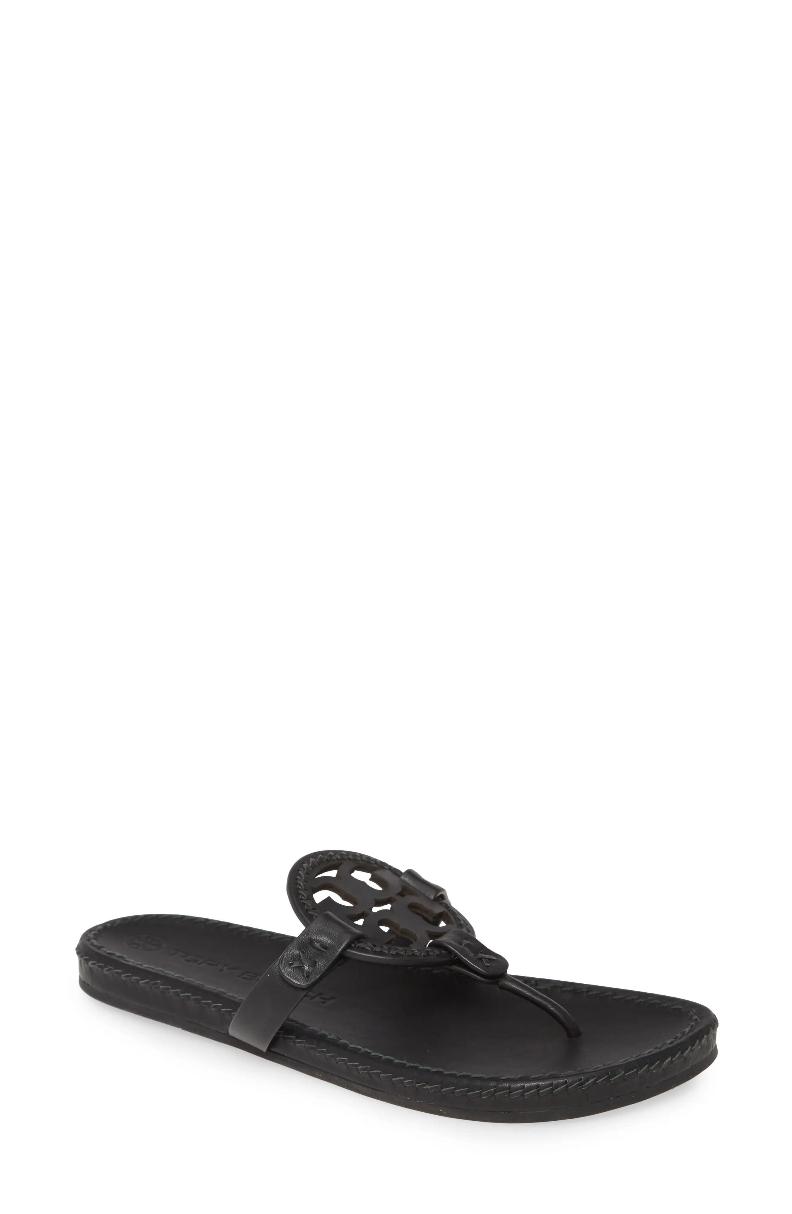 Women's Tory Burch Miller Whipstitch Sandal, Size 7 M - Black | Nordstrom