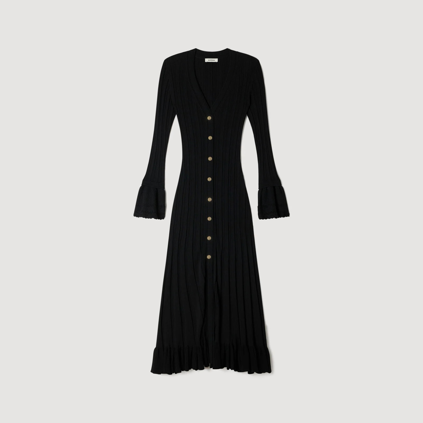 Knit maxi dress with ruffle | Sandro US | Sandro-Paris US