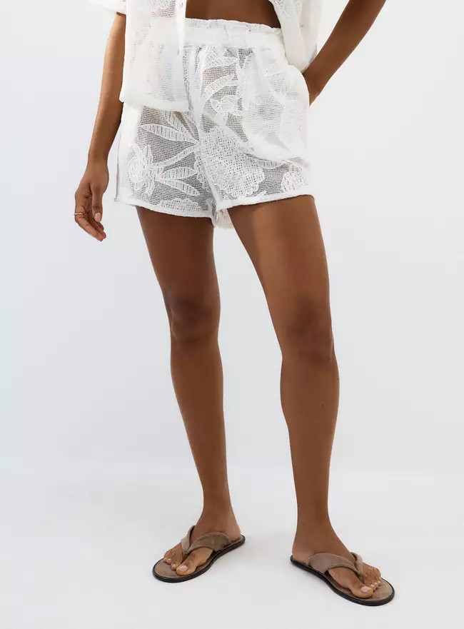Buy White Floral Embroidered Mesh Cover Up Co-ord Shorts XL | Co-ords | Tu | Tu Clothing