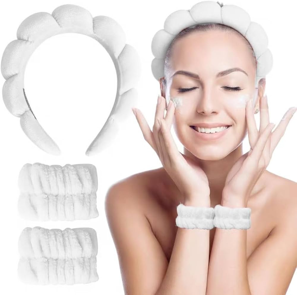 3 PCS Spa Headband and Wristband Set for Washing Face, Terry Cloth Facial Puffy Makeup Headband f... | Amazon (US)
