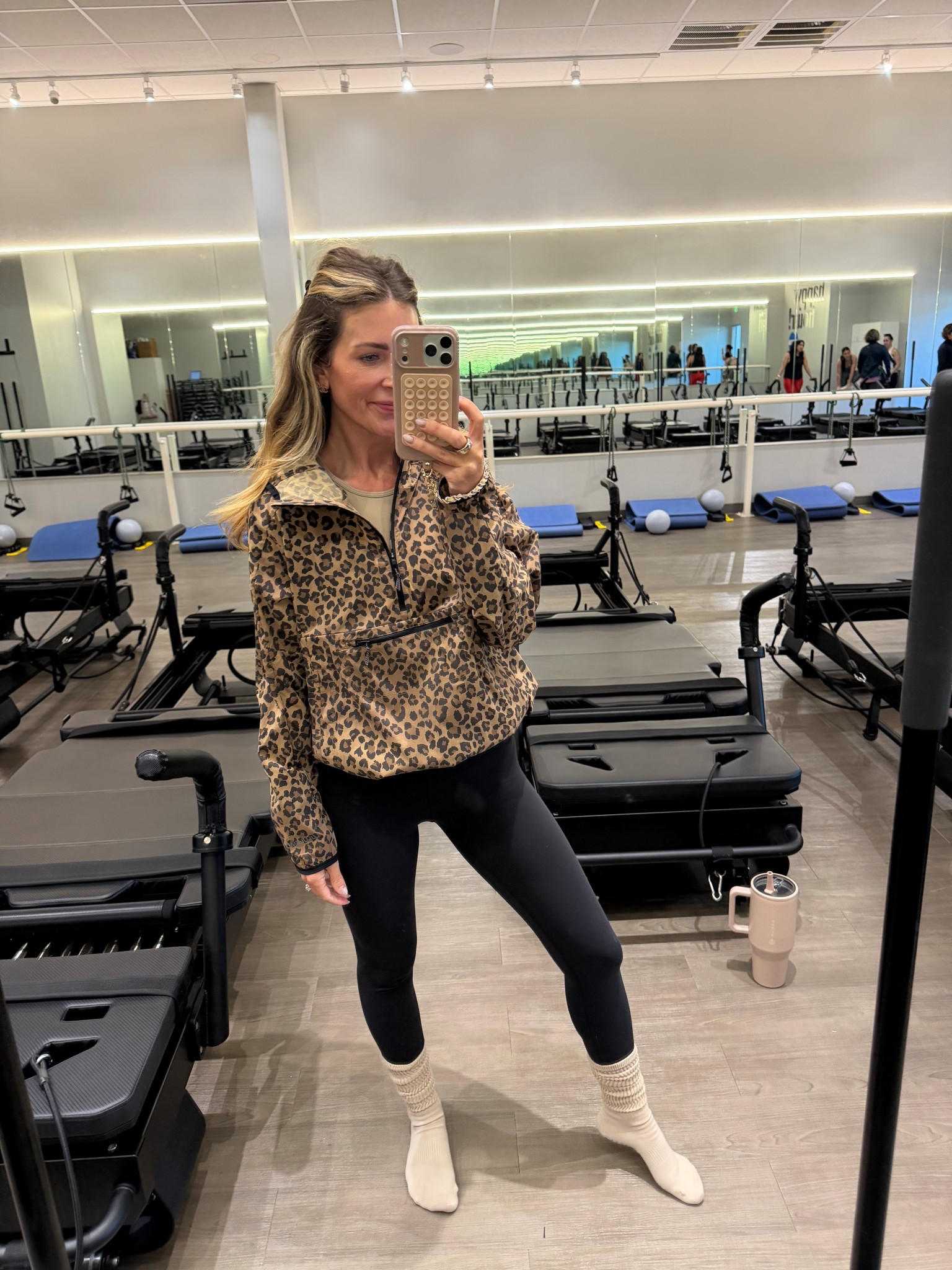 Today’s Pilates outfit! 
Lululemon leopard pullover 
Leggings size 4
Scrunch socks 
Velvet caviar phone case 
Hydrojug use code ASHLEE

#LTKOver40 #LTKootd #LTKActive