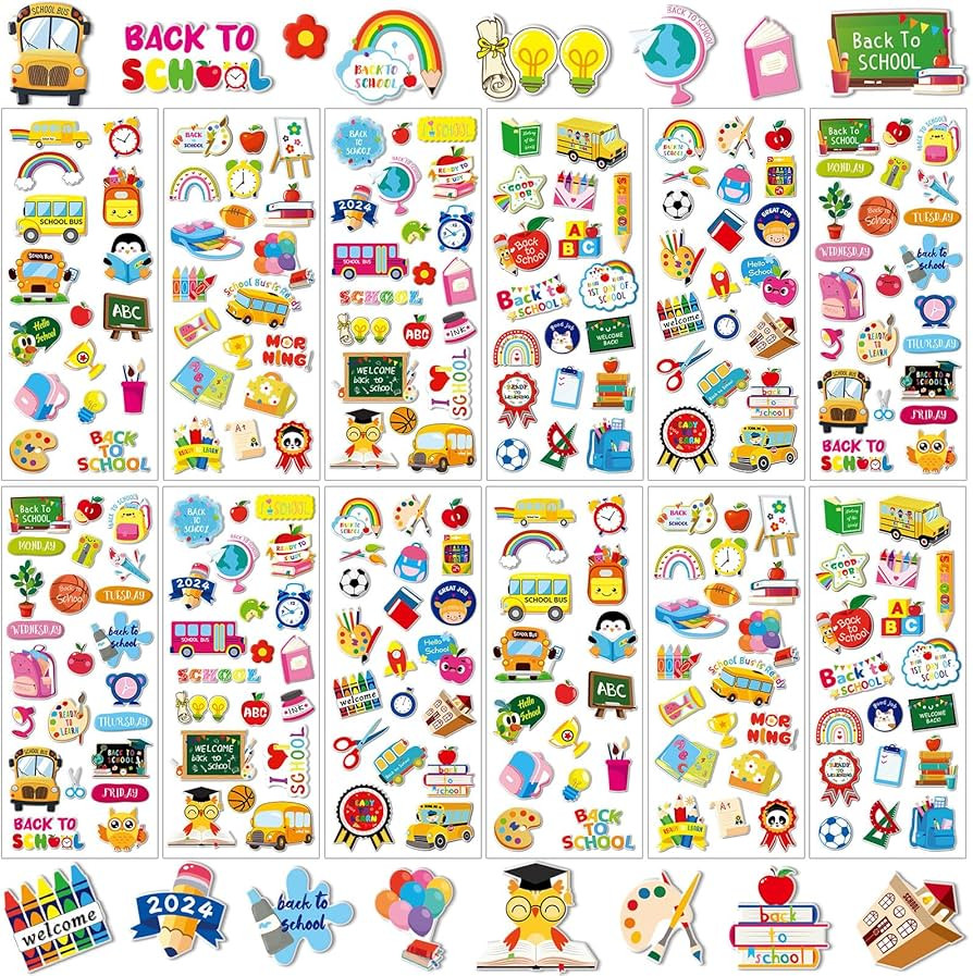 UPINS 12 Sheets Back to School Stickers, 3D Cute Puffy Stickers First Day of School Teacher Foam ... | Amazon (US)