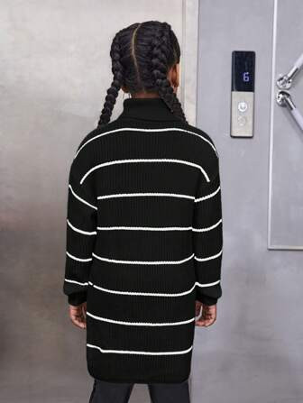 $12.00$13.90-14%SHEIN Kids Cooltwn Tween Girl Academy Style Slim Fit Turtleneck Striped Sweater W... | SHEIN