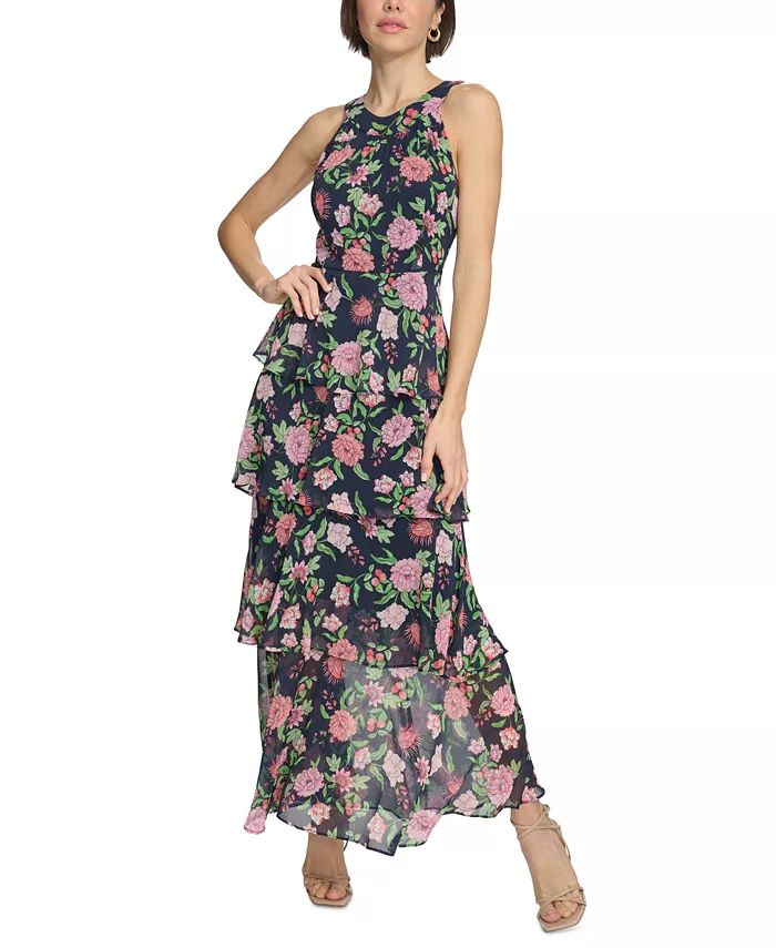 Women's Floral-Print Ruffled Maxi Dress | Macy's