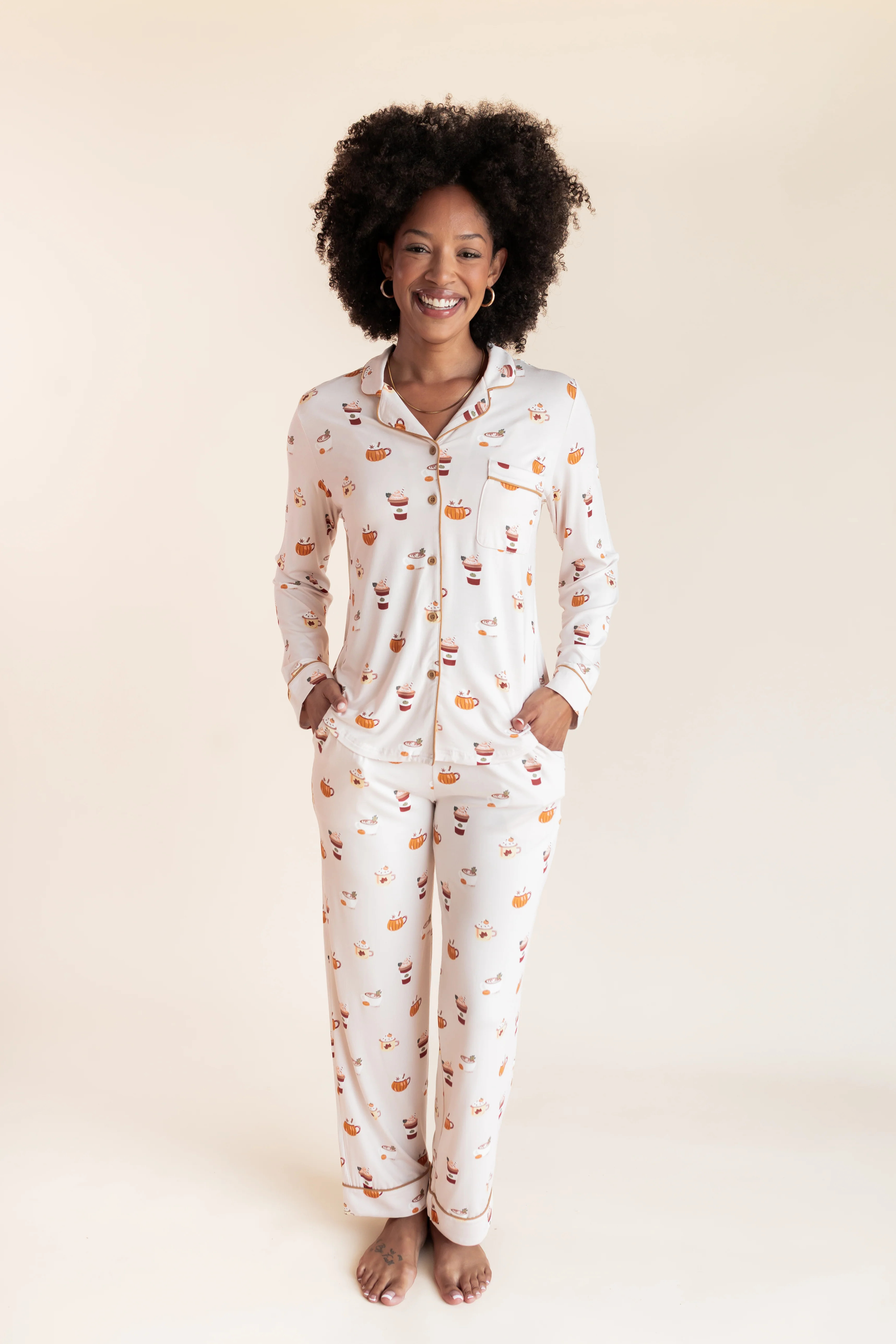 Long-Sleeved Women's Pajama Set in Pumpkin Spice Latte | Kyte Baby