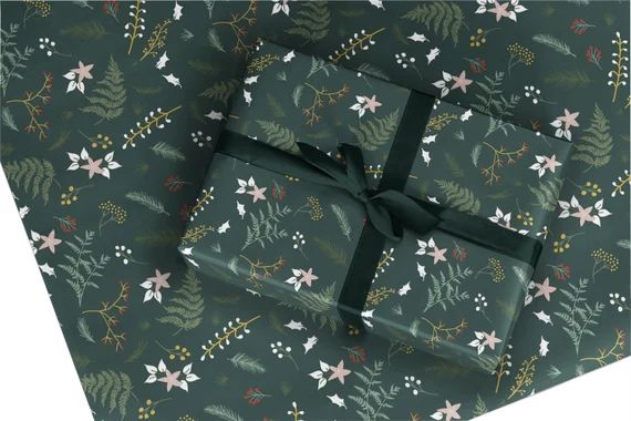 Christmas Wrapping Paper / Gift Wrap  Berry and Bright  Pine | Etsy | Etsy (US)