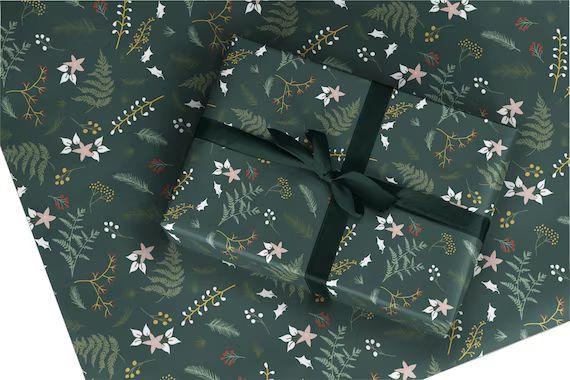 Christmas Wrapping Paper / Gift Wrap - Berry and Bright - Pine | Etsy (US)