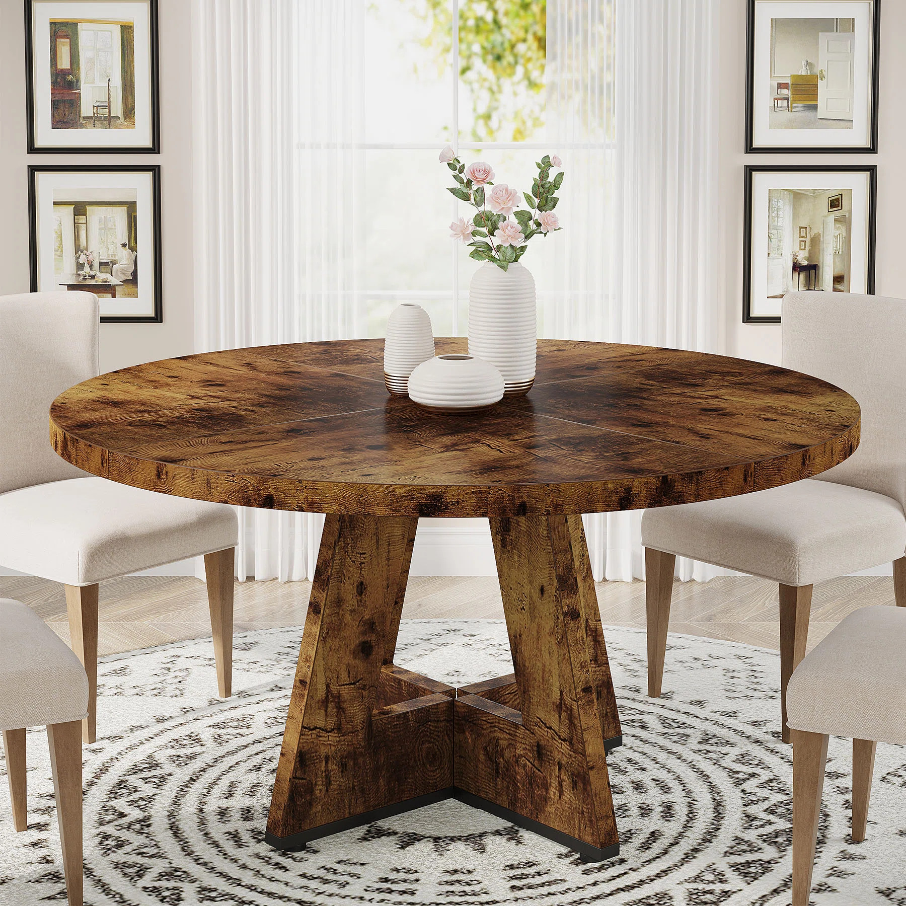 47 Inch Round Dining Table for 4 Farmhouse Kitchen Table | Wayfair North America
