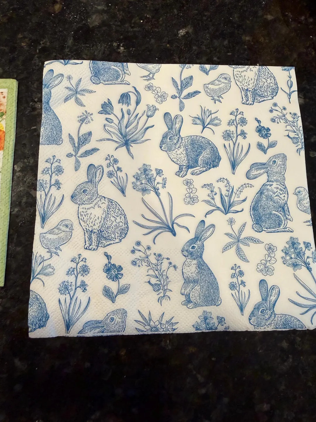 Blue an White Easter Bunny and Flower Decopauge Napkin - Etsy | Etsy (US)