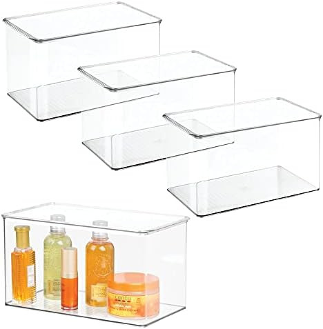 mDesign Stackable Bathroom Storage Box with Lid - Container for Organizing Hand Soaps, Body Wash,... | Amazon (US)